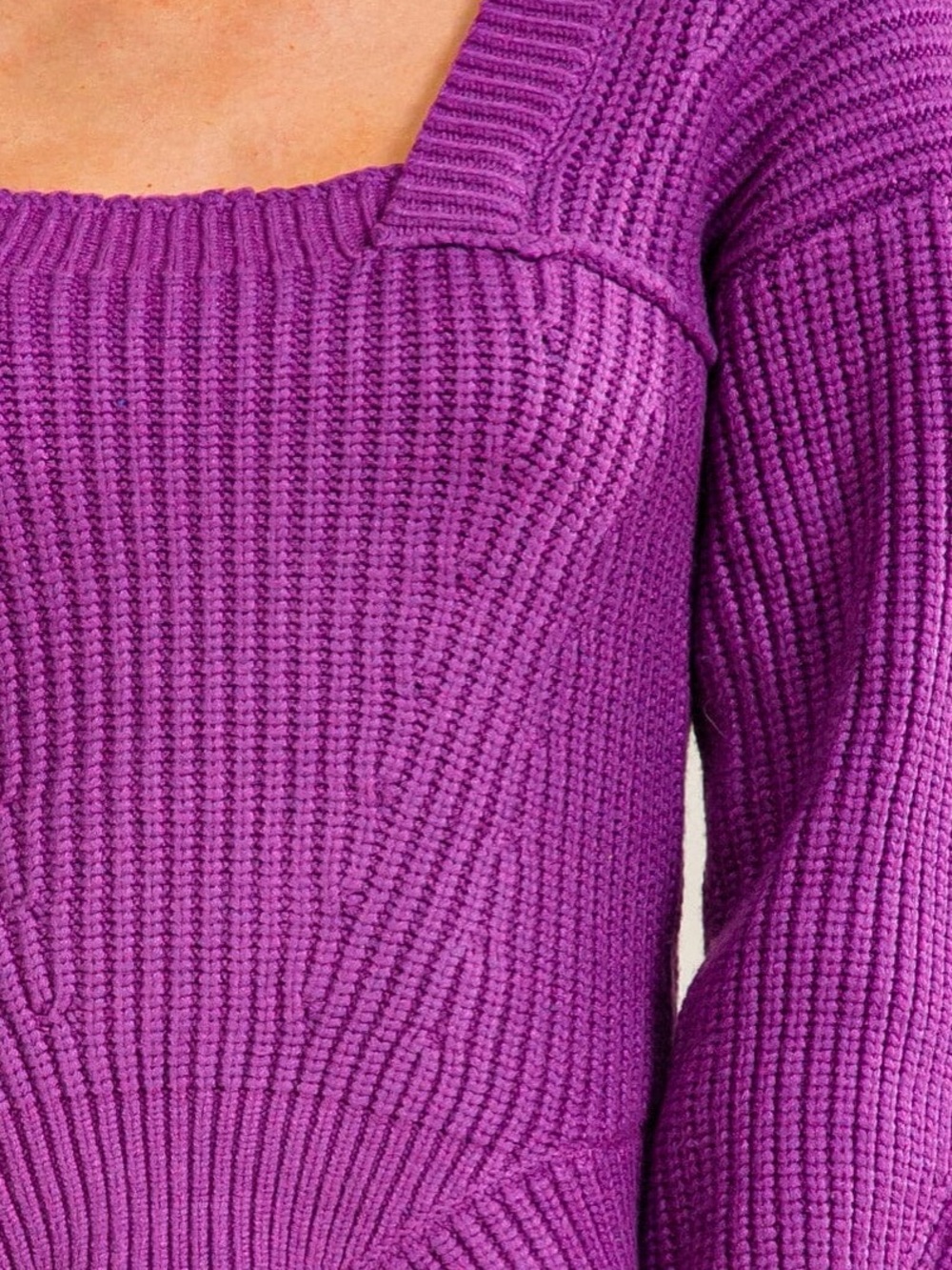 A554. Square Neck Ribbed Sweater - Purple - Picture 3 of 4